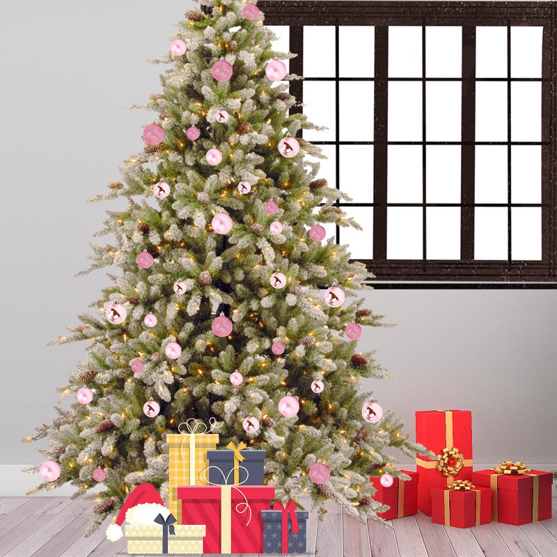 Emopeak 24Pcs Christmas Balls Ornaments for Xmas Christmas Tree - 4 Style Shatterproof Christmas Tree Decorations Hanging Ball for Holiday Wedding Party Decoration (Pink, 1.3"/3.2CM) - Image 2